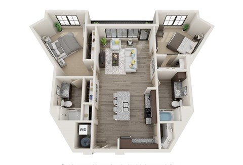 Floor plan for 2 beds, 2 baths, 1186 sqft